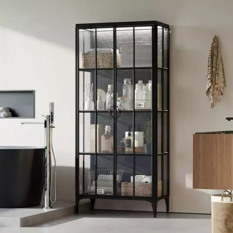 FUFU&GAGA FUFU&GAGA70.9H Bookshelf Bookcase Display Curio Cabinet Pantry Tempered Glass Showcase Cabinet for Living Room Metal, Wood & LED