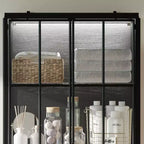 Bibliothèque de 180 cm, Vitrine à Étagères, Meuble d'Exposition en Verre Trempé pour Salon, Métal, Bois et LED