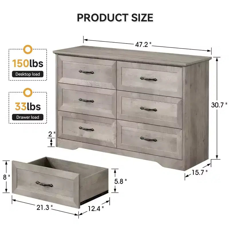 Commode de ferme avec poignées métalliques – 5 ou 6 tiroirs