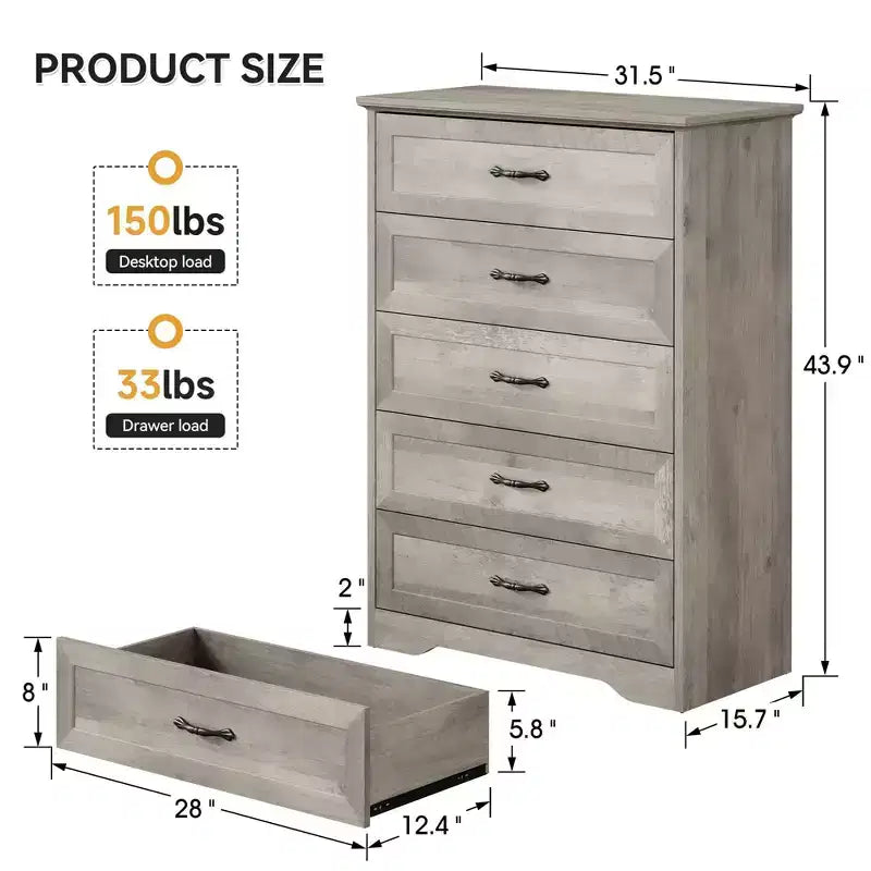 Commode de ferme avec poignées métalliques – 5 ou 6 tiroirs