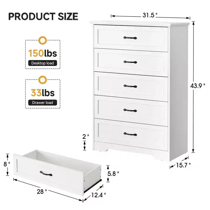 Commode de ferme avec poignées métalliques – 5 ou 6 tiroirs