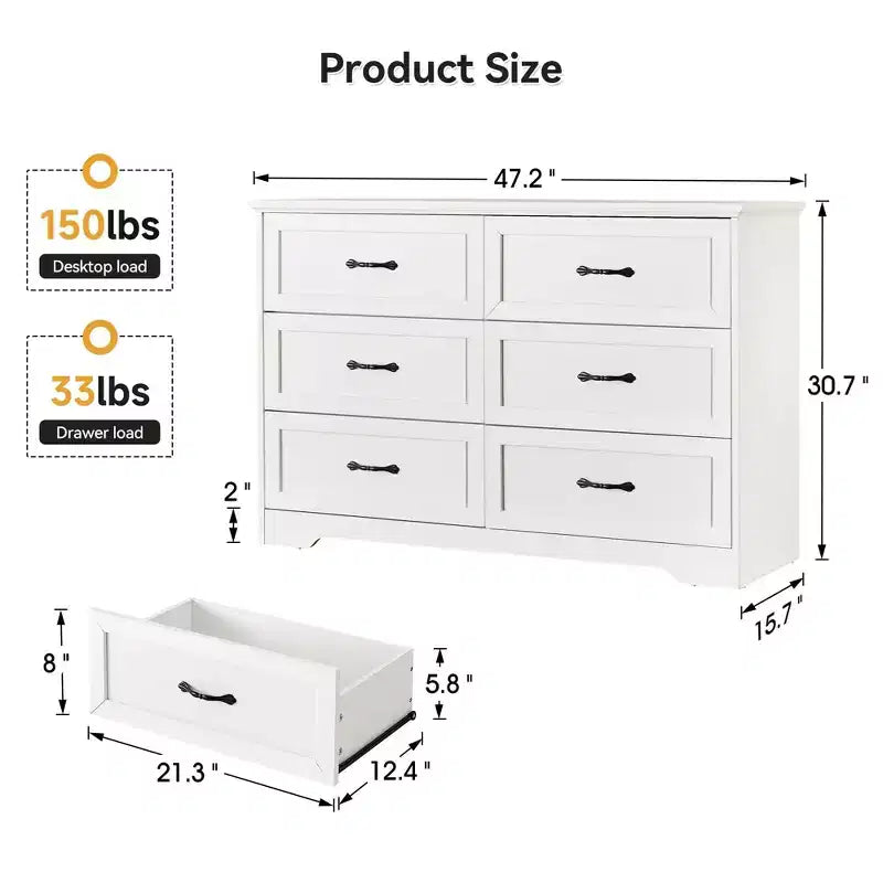 Commode de ferme avec poignées métalliques – 5 ou 6 tiroirs
