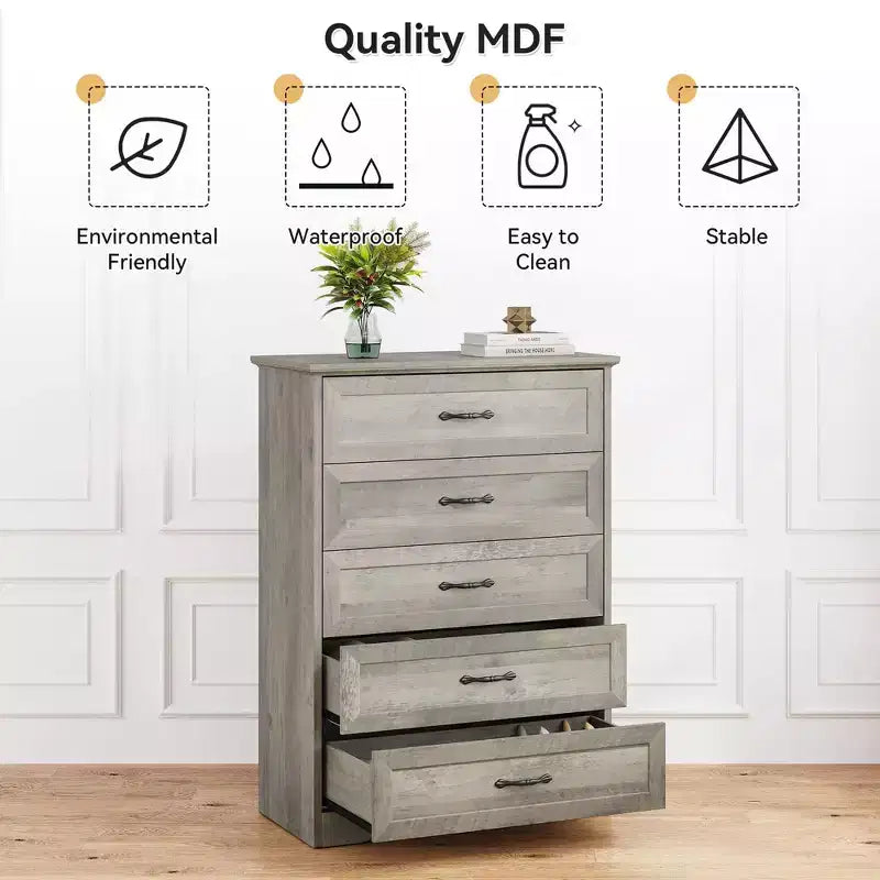 Commode de ferme avec poignées métalliques – 5 ou 6 tiroirs