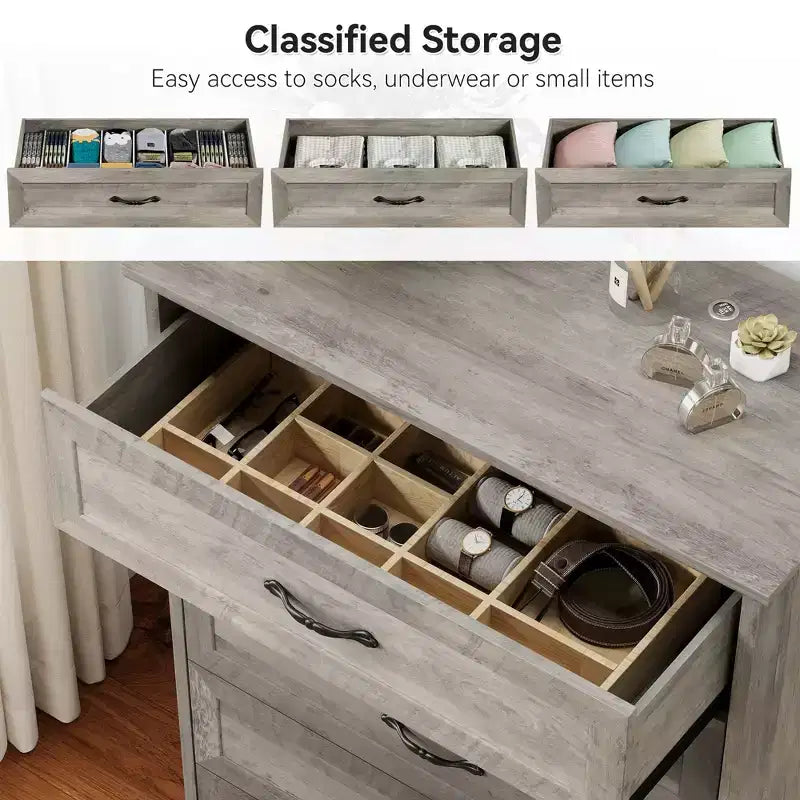 Commode de ferme avec poignées métalliques – 5 ou 6 tiroirs