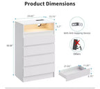 Commode 4 tiroirs avec lumières LED et prise de courant – Blanche