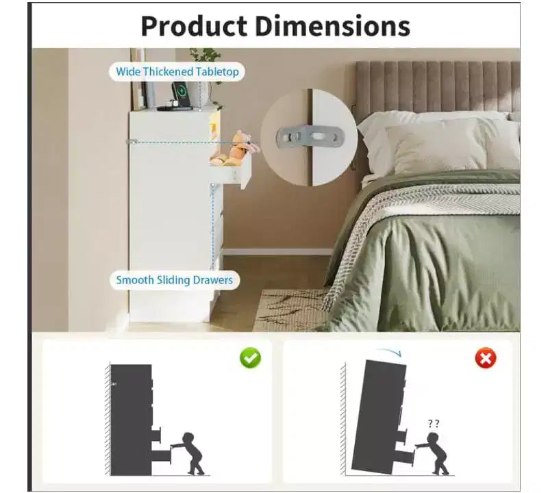 Commode 4 tiroirs avec lumières LED et prise de courant – Blanche