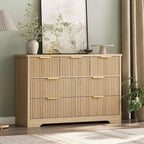 Zstar Modern Fluted Dresser for Bedroom, 7 Drawer Storage Cabinet with Metal Handel