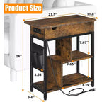 Table d'appoint relevable avec tiroir de rangement, ports USB et prises, table d'appoint avec étagères et sac de rangement pour petits espaces