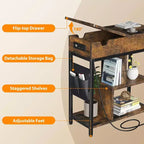 Table d'appoint relevable avec tiroir de rangement, ports USB et prises, table d'appoint avec étagères et sac de rangement pour petits espaces