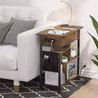 Table d'appoint relevable avec tiroir de rangement, ports USB et prises, table d'appoint avec étagères et sac de rangement pour petits espaces