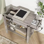Table d'appoint relevable avec tiroir de rangement, ports USB et prises, table d'appoint avec étagères et sac de rangement pour petits espaces