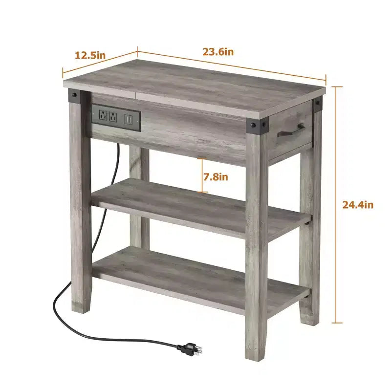 Table d'appoint relevable avec tiroir de rangement, ports USB et prises, table d'appoint avec étagères et sac de rangement pour petits espaces
