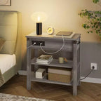 Table d'appoint relevable avec tiroir de rangement, ports USB et prises, table d'appoint avec étagères et sac de rangement pour petits espaces