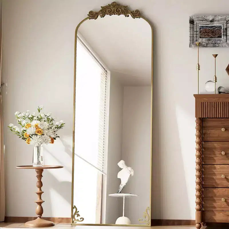 65x22 Arched Full Length Mirror Metal Vintage Mirror Baroque Style,Brozen