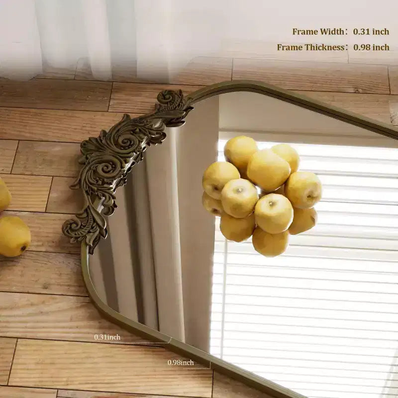 Miroir arqué pleine longueur 65x22, en métal, style baroque, couleur bronze