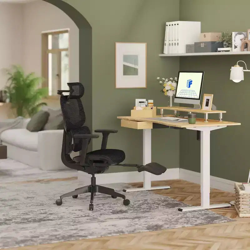 Chaise de bureau ergonomique C7 avec repose-pieds, assise en maille, noir