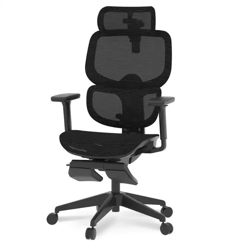 Chaise de bureau ergonomique C7 avec repose-pieds, assise en maille, noir
