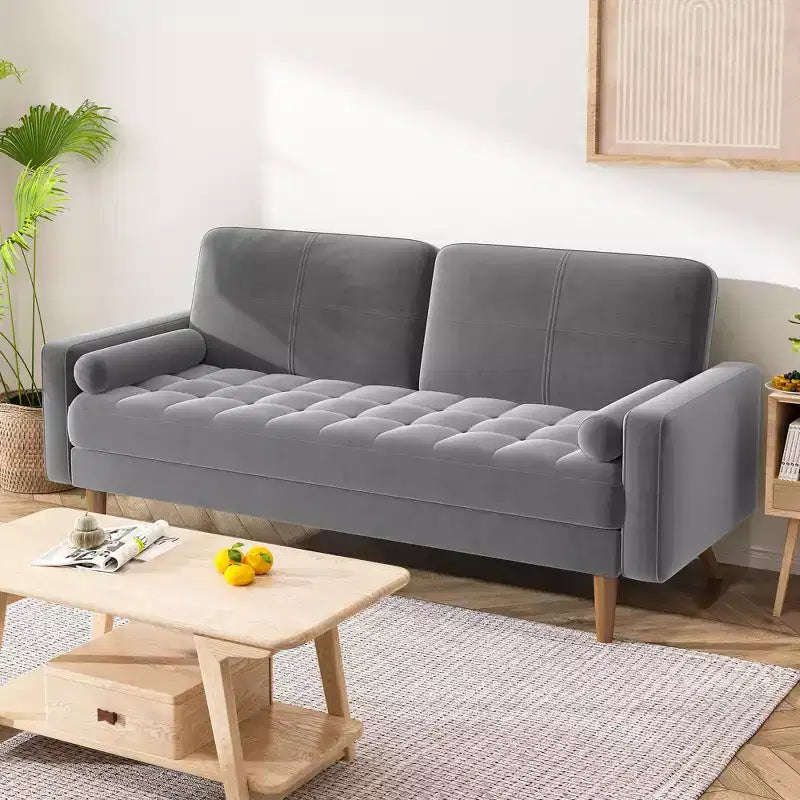 Dyonery 68 Sofa Velvet Loveseat Couch Mid Century Modern Sofa Couch with Solid Wood Legs