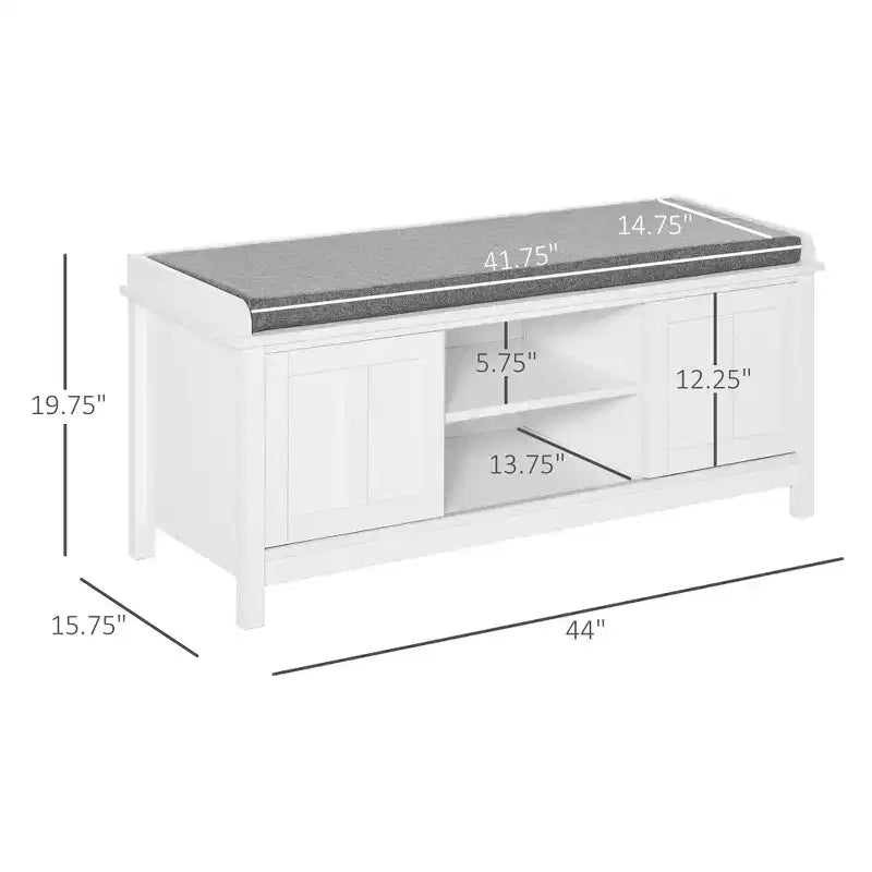 Banc de rangement fonctionnel moderne avec portes coulissantes de style grange, banc à chaussures avec coussin en lin pour chambre à coucher, entrée