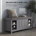 Banc de rangement fonctionnel moderne avec portes coulissantes de style grange, banc à chaussures avec coussin en lin pour chambre à coucher, entrée