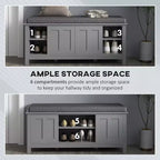 Banc de rangement fonctionnel moderne avec portes coulissantes de style grange, banc à chaussures avec coussin en lin pour chambre à coucher, entrée