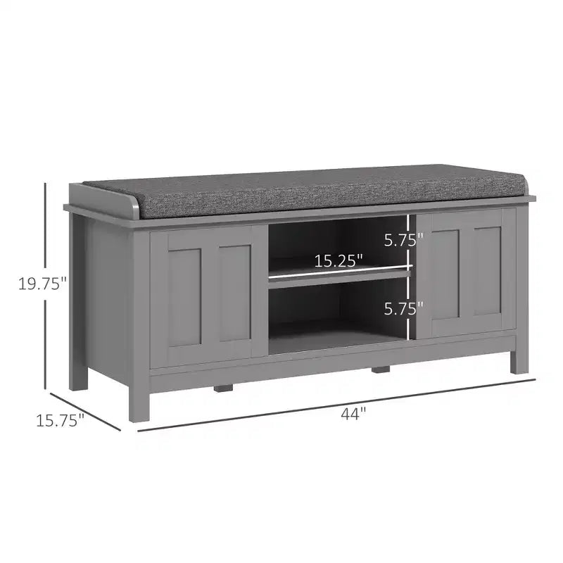 Banc de rangement fonctionnel moderne avec portes coulissantes de style grange, banc à chaussures avec coussin en lin pour chambre à coucher, entrée