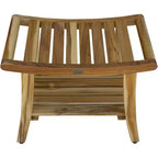 Banc de douche contemporain en teck avec étagère, finition naturelle