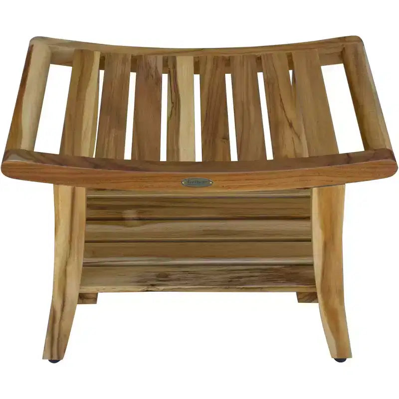 Banc de douche contemporain en teck avec étagère, finition naturelle