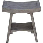HomeRoots 18 Gray Solid Wood Rectangular Shower Bench With Shelf