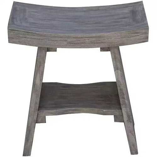HomeRoots 18 Gray Solid Wood Rectangular Shower Bench With Shelf