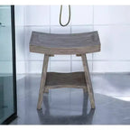 Banc de douche rectangulaire en bois massif gris de 18 po avec étagère