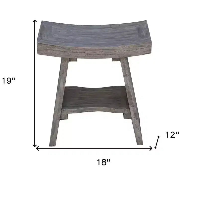 Banc de douche rectangulaire en bois massif gris de 18 po avec étagère