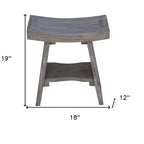 Banc de douche rectangulaire en bois massif gris de 18 po avec étagère