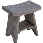 Banc de douche rectangulaire en bois massif gris de 18 po avec étagère