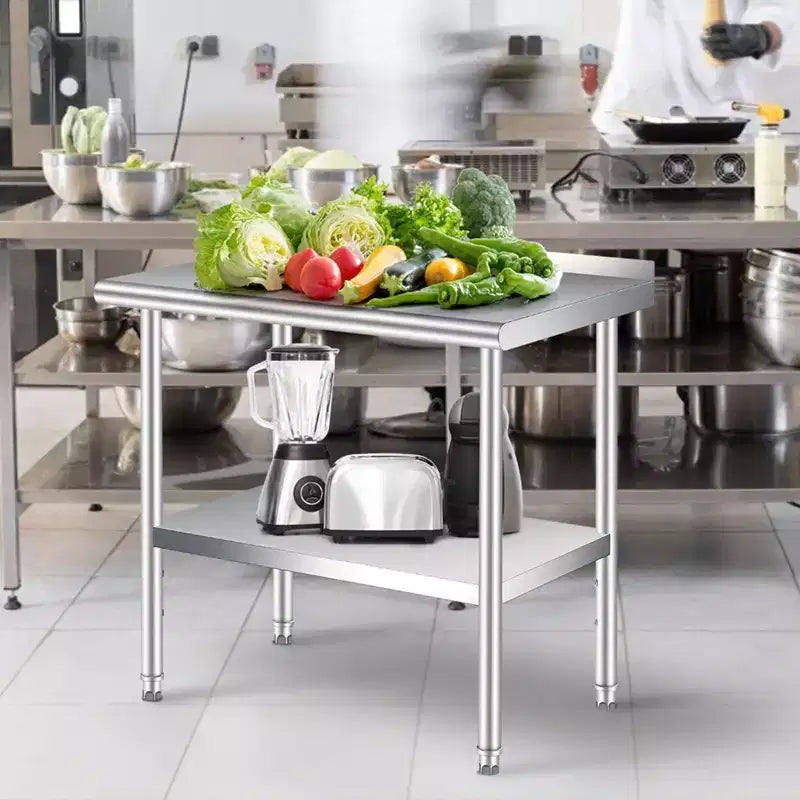Stainless Steel Table Heavy Duty Commercial Metal Table for Prep Adjustable Shelf, for Kitchen, Restaurant, Business