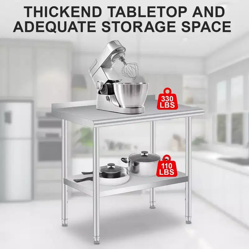 Table de travail professionnelle en acier inoxydable, robuste, avec étagère réglable, pour cuisine, restaurant, entreprise