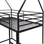 Lit superposé cabane jumeau sur jumeau avec échelle/toboggan intégré, cadre en métal, pas besoin de sommier tapissier, blanc/noir