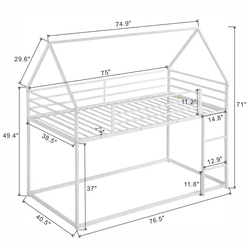 Lit superposé cabane jumeau sur jumeau avec échelle/toboggan intégré, cadre en métal, pas besoin de sommier tapissier, blanc/noir