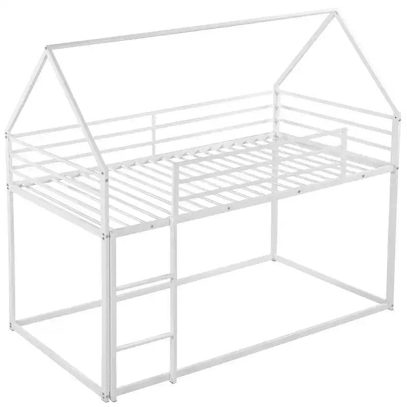 Lit superposé cabane jumeau sur jumeau avec échelle/toboggan intégré, cadre en métal, pas besoin de sommier tapissier, blanc/noir