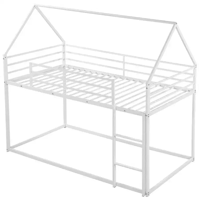 Lit superposé cabane jumeau sur jumeau avec échelle/toboggan intégré, cadre en métal, pas besoin de sommier tapissier, blanc/noir