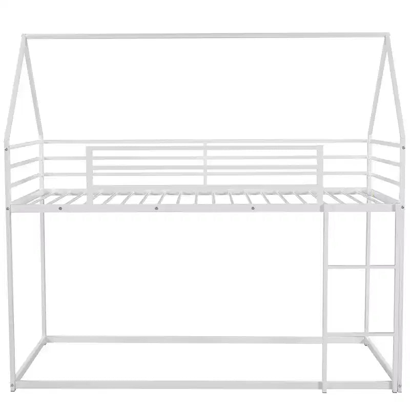 Lit superposé cabane jumeau sur jumeau avec échelle/toboggan intégré, cadre en métal, pas besoin de sommier tapissier, blanc/noir