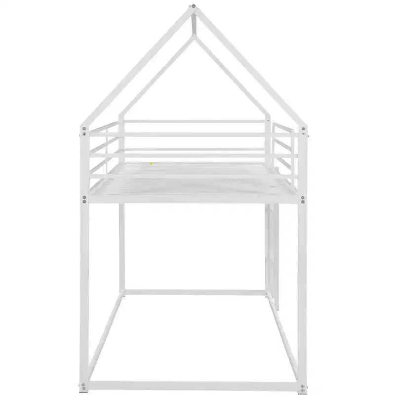 Lit superposé cabane jumeau sur jumeau avec échelle/toboggan intégré, cadre en métal, pas besoin de sommier tapissier, blanc/noir