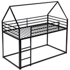 Lit superposé cabane jumeau sur jumeau avec échelle/toboggan intégré, cadre en métal, pas besoin de sommier tapissier, blanc/noir
