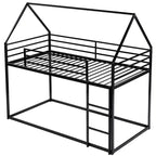 Lit superposé cabane jumeau sur jumeau avec échelle/toboggan intégré, cadre en métal, pas besoin de sommier tapissier, blanc/noir