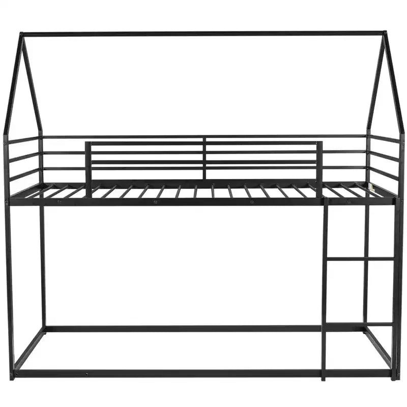 Lit superposé cabane jumeau sur jumeau avec échelle/toboggan intégré, cadre en métal, pas besoin de sommier tapissier, blanc/noir