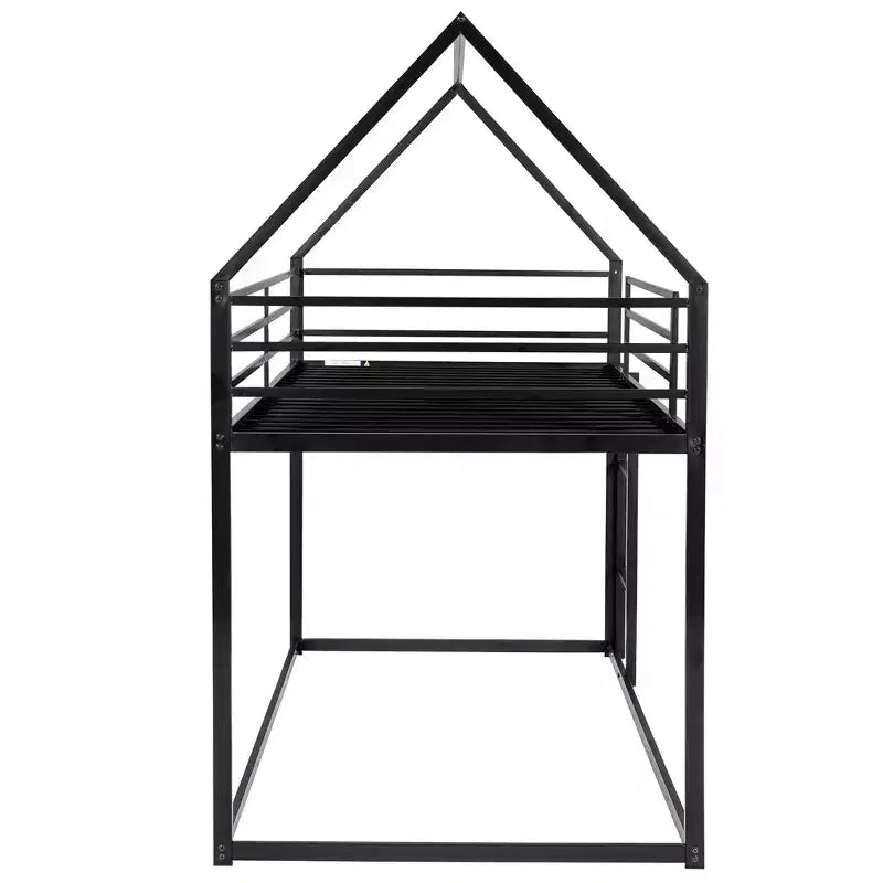 Lit superposé cabane jumeau sur jumeau avec échelle/toboggan intégré, cadre en métal, pas besoin de sommier tapissier, blanc/noir