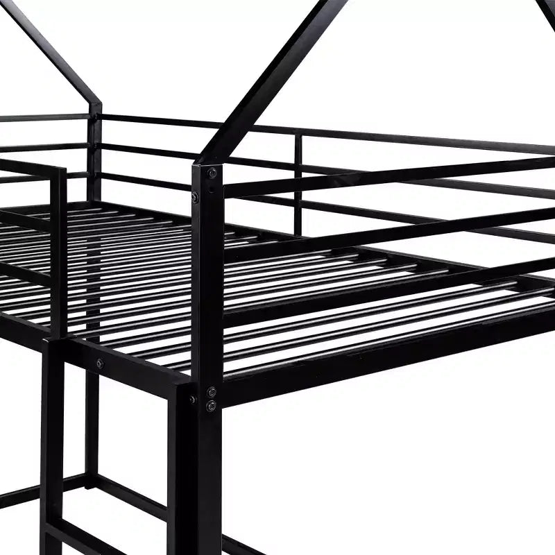 Lit superposé cabane jumeau sur jumeau avec échelle/toboggan intégré, cadre en métal, pas besoin de sommier tapissier, blanc/noir
