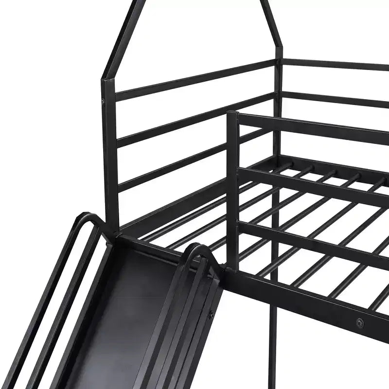 Lit superposé cabane jumeau sur jumeau avec échelle/toboggan intégré, cadre en métal, pas besoin de sommier tapissier, blanc/noir