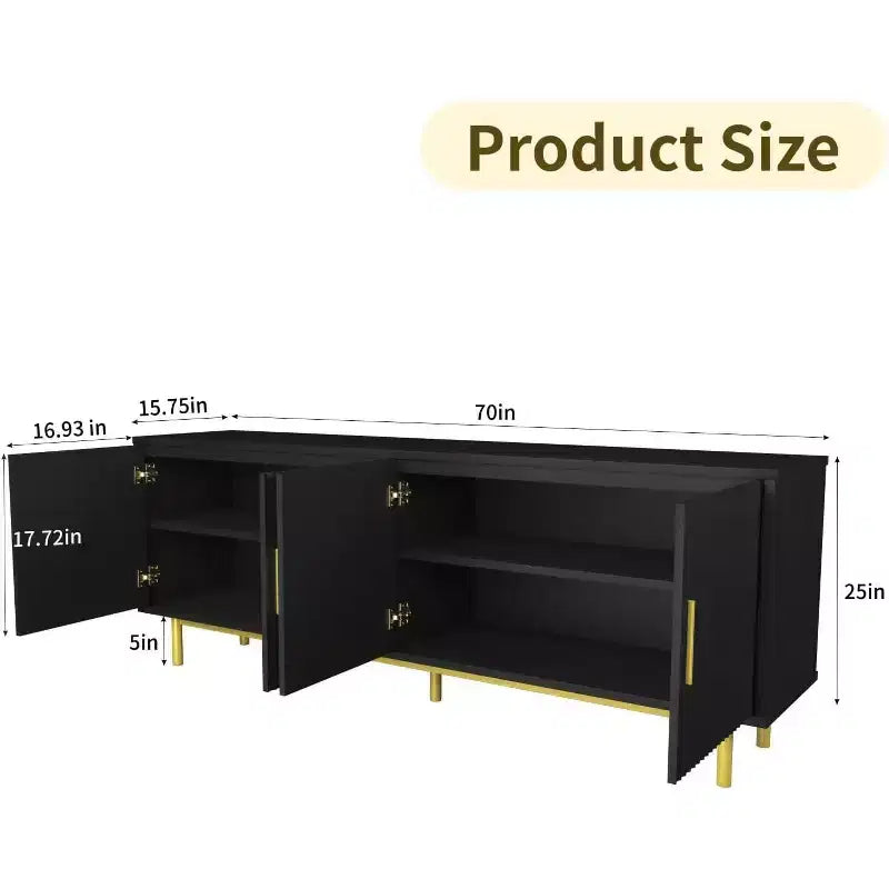 Meuble TV cannelé de 70 po, centre de divertissement avec étagère de rangement réglable, console TV moderne pour salon et chambre, blanc