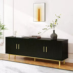 Meuble TV cannelé de 70 po, centre de divertissement avec étagère de rangement réglable, console TV moderne pour salon et chambre, blanc
